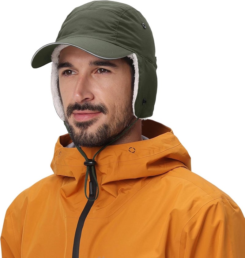 Connectyle Winter Earflap Hat for Men Women Sherpa-Lined Baseball Cap Water-Resistant Reflective Adjustable Sports Hat - Image 1